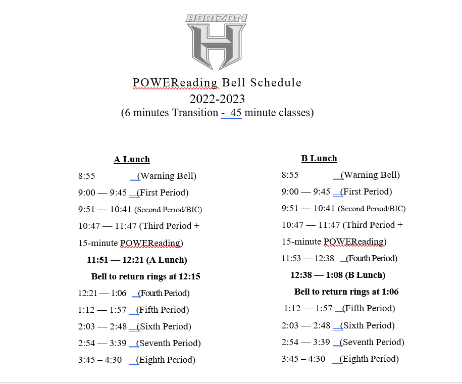 HHS Bell Schedule Part 1